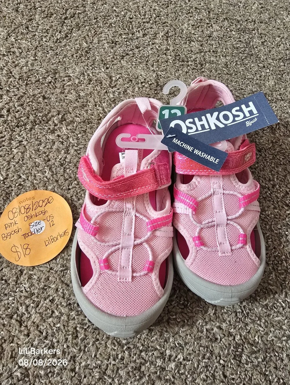 OshKosh Bigosh Pink Girls' Hook & Loop Sport Sandals
